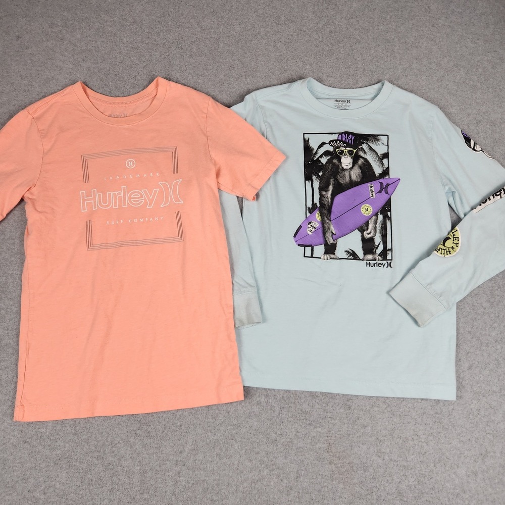 Hurley T-Shirt Kids‎ Large Peach Blue Graphic Surf Monkey Everyday Wear Lot of 2